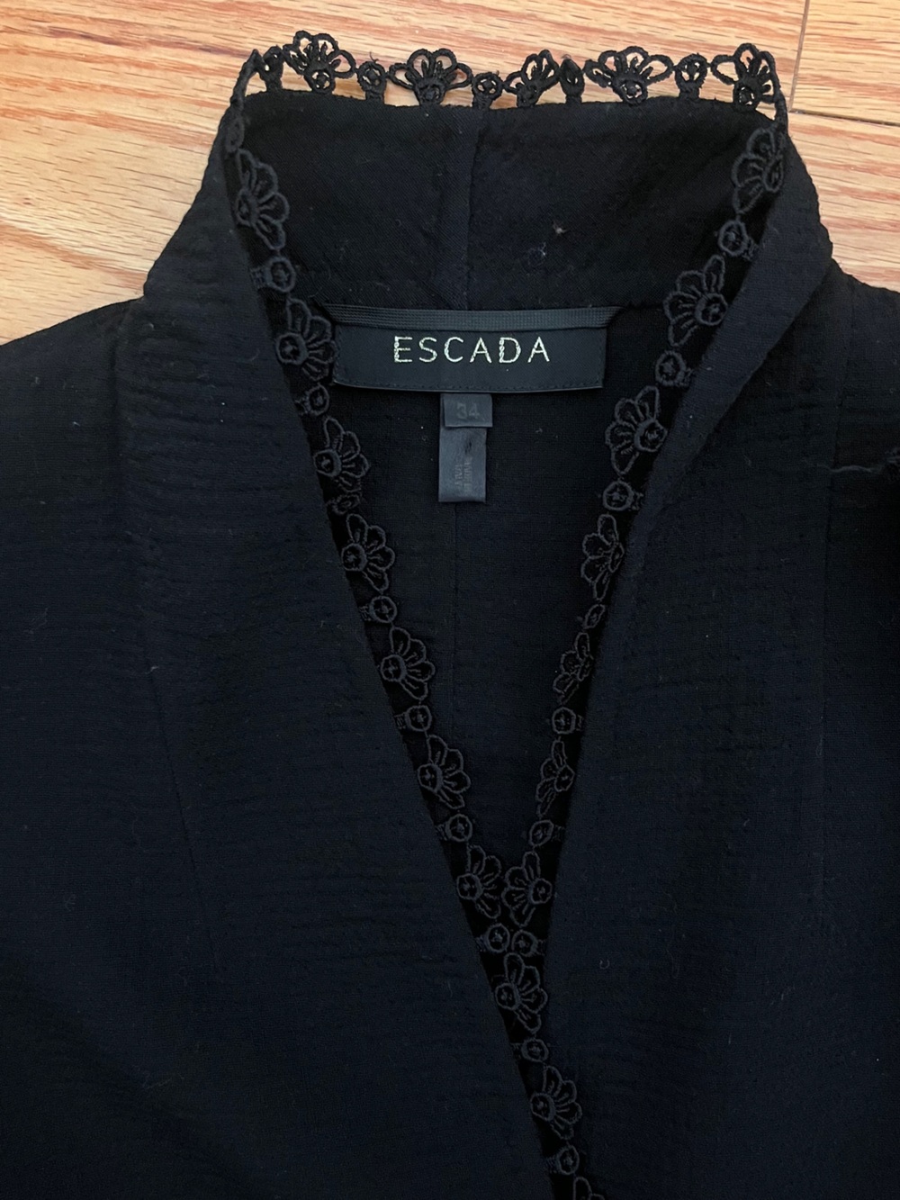 Escada Black Wool Lace-Trim Tailored Button Jacket - Picture 3 of 12